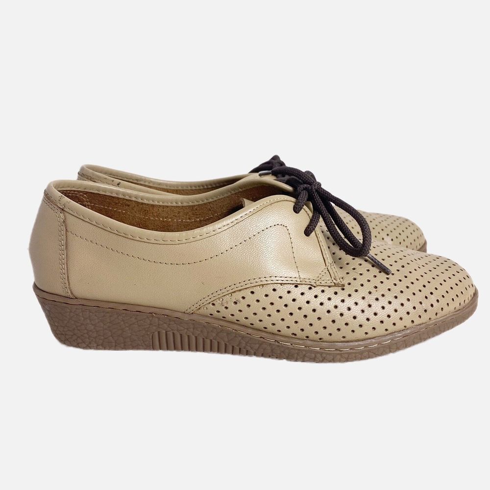 Romulo Tan Leather Loafer Size 7 Comfort Wedge Loafer Lace Up